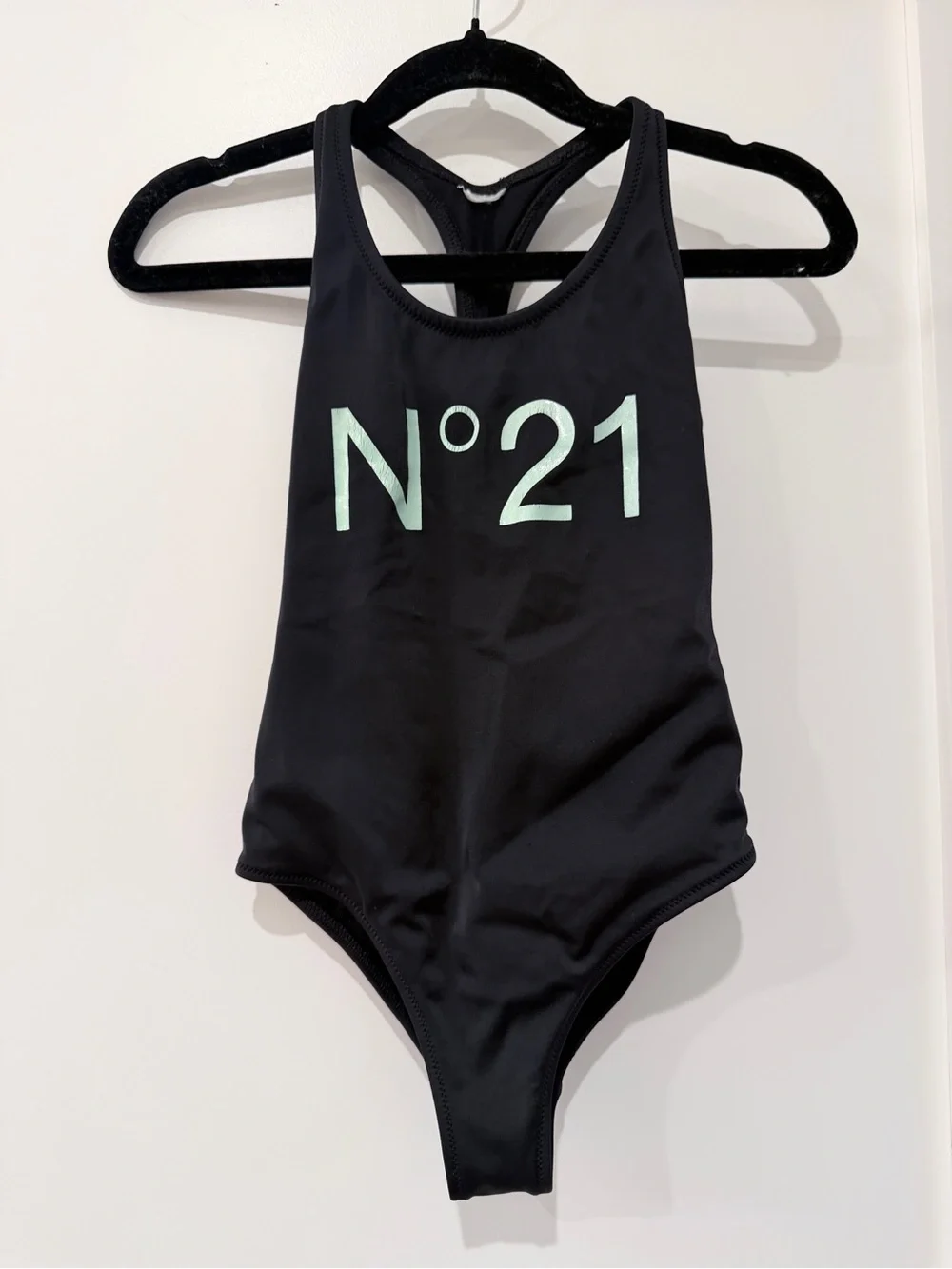 Kids Black One-Piece Swimsuit with Mint Logo